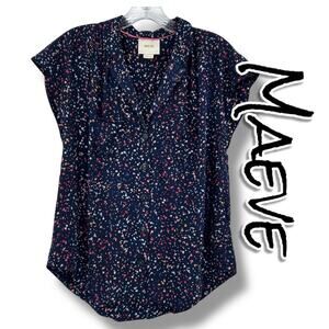 Anthropologie Maeve Raffine Blouse Navy Blue Confetti Multicolor Womens Size XS